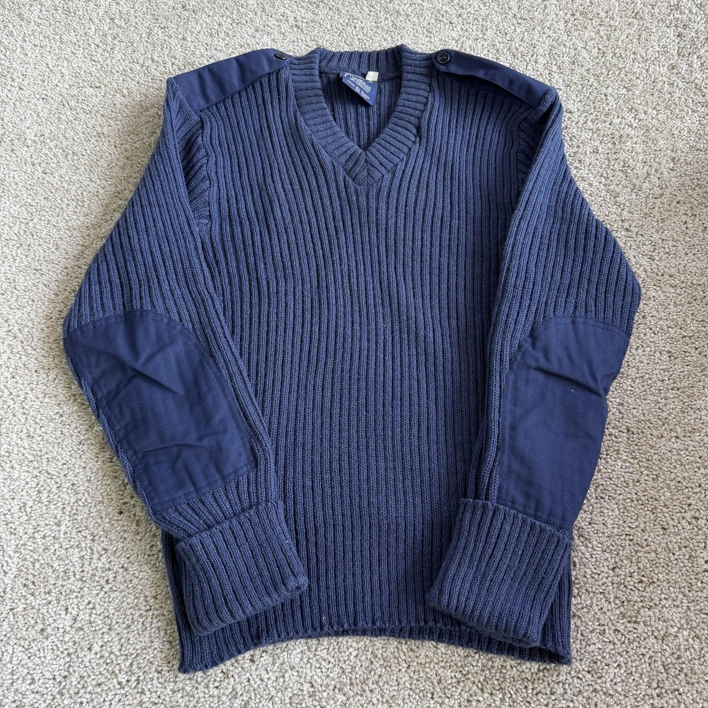 Vintage Citadel Sweater Mens Small Blue Chunky Knit V Neck Pullover Wool
